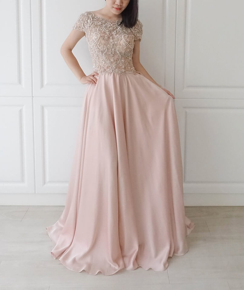 氣質縫珠玫瑰粉禮服 - 台中婚紗 | 禮服出租 | 婚紗推薦