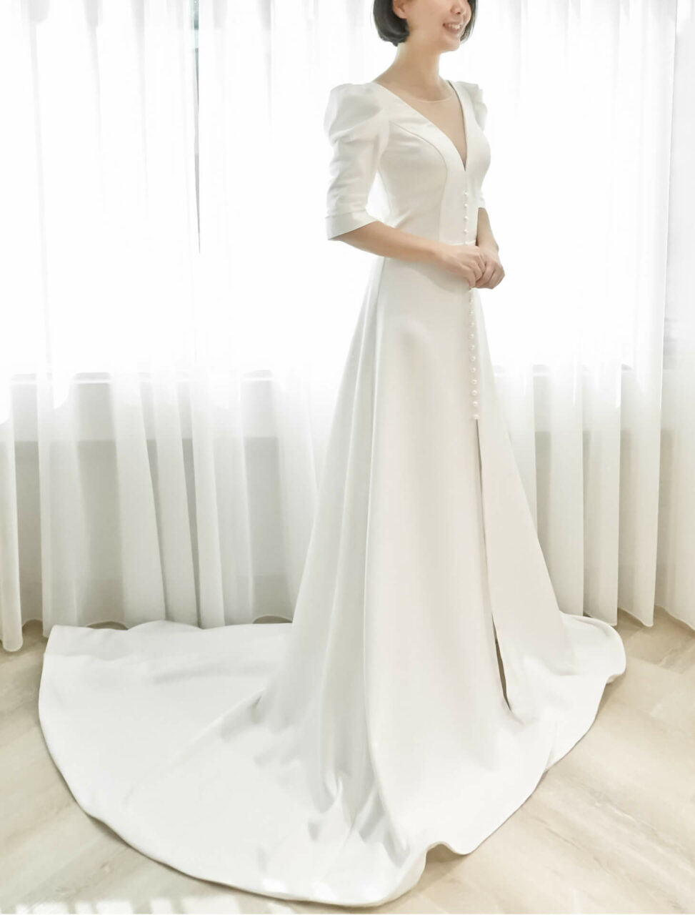 氣質緞面公主袖白紗 | 愛情蔓延精緻婚紗 - 禮服出租 | 婚紗推薦 | 台中婚紗