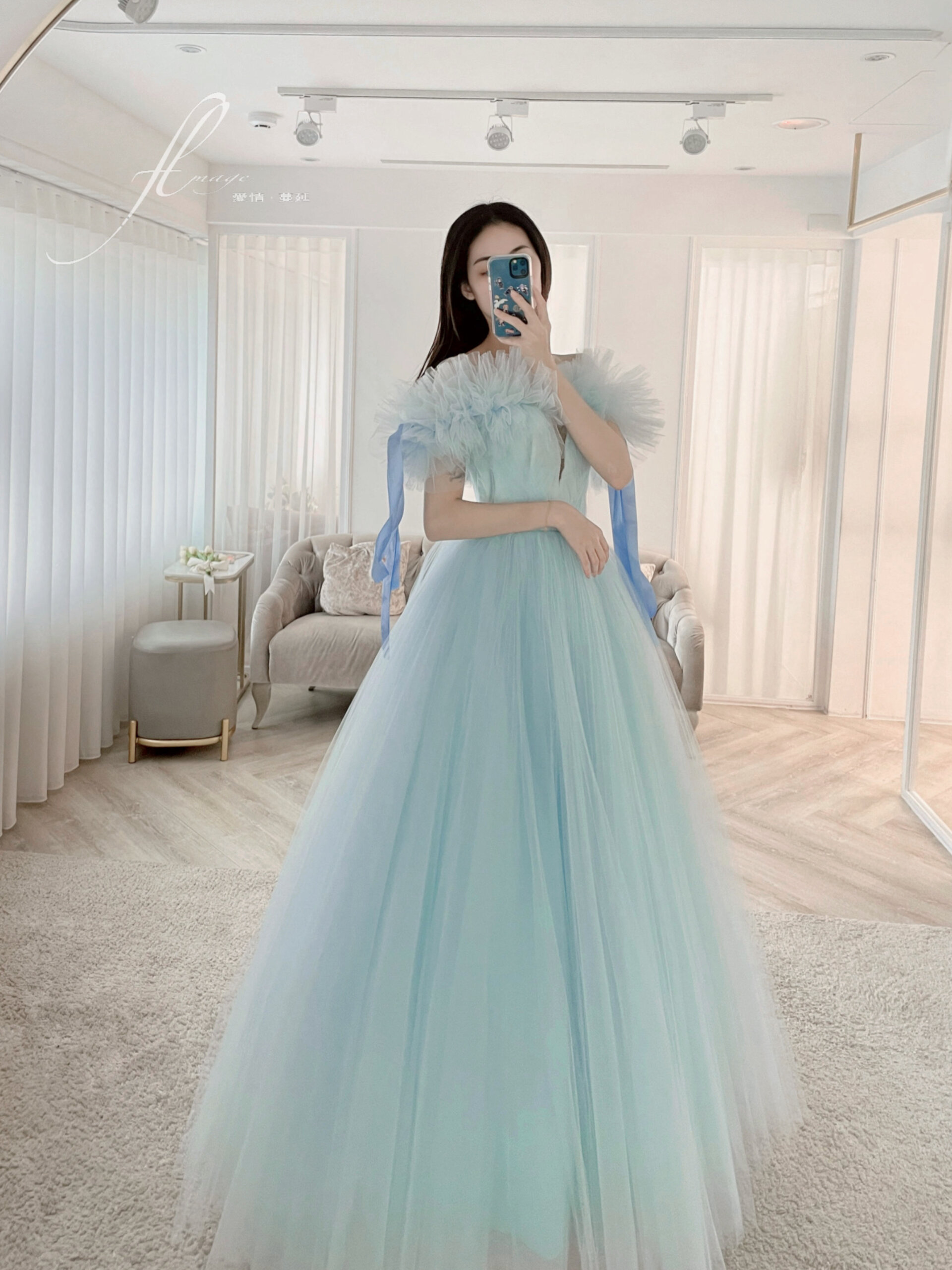 清新冰沙藍蓬袖禮服 - 愛情蔓延精緻婚紗 - 禮服出租 | 婚紗推薦 | 台中婚紗